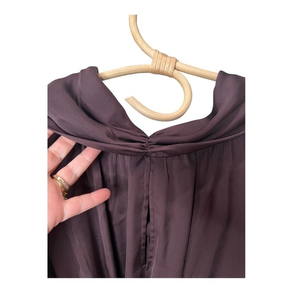 BCBGMAXAZRIA Purple Eggplant Silky Puff Sleeve Bow Tie Back Drapey‎ Collar S - Picture 7 of 16